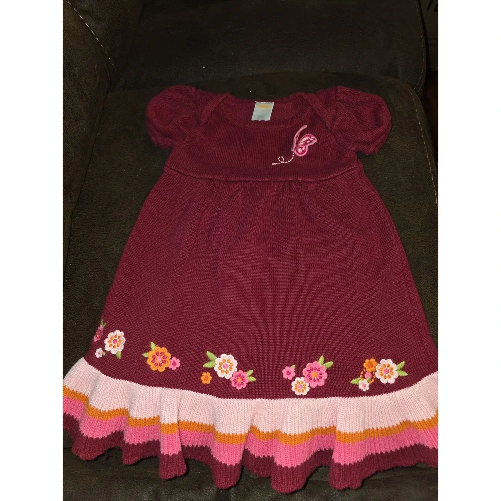 Gymboree butterfly girl maroon sweater dress with flowers size 3t